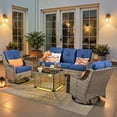 thumbnail image 1 of Ovios 5 Pieces Outdoor Patio Furniture Set High-Back Rattan Wicker Conversation Set Outdoor Sectional with Swivel Chairs & Solar Light Coffee Table, Navy Blue, 1 of 11