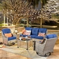 thumbnail image 1 of Ovios 5 Pieces Outdoor Patio Furniture Set High-Back Rattan Wicker Conversation Set Outdoor Sectional with Swivel Chairs & Solar Light Coffee Table, Navy Blue, 1 of 12
