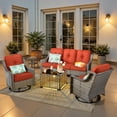 thumbnail image 1 of Ovios 5 Pieces Outdoor Patio Furniture Set High-Back Rattan Wicker Conversation Set Outdoor Sectional with Swivel Chairs & Solar Light Coffee Table, Coarse Orange Red, 1 of 11
