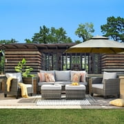 Ovios 5 Pieces Outdoor Patio Furniture Set Wicker Outdoor Conversation Comfortable Sectional Sofa with Steel Frame, Grey