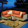 thumbnail image 1 of Ovios 5 Pieces Outdoor Patio Furniture Wicker Conversation Sectional with High-Back & Solar Lamps Coffee Table for Backyard, 1 of 8