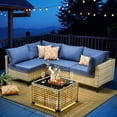 thumbnail image 1 of Ovios 5 Pieces Outdoor Patio Furniture Wicker Conversation Sectional with High-Back & Solar Lamps Coffee Table for Backyard, 1 of 5