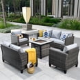 thumbnail image 1 of Ovios 5 Pieces Outdoor Patio Furniture with 30 Inch Fire Pit Table Wicker Patio Sectional Sofa with Single Chairs for Backyard Decor, 1 of 7
