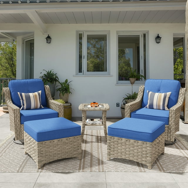 Ovios 5 Pieces Outdoor Patio Wicker Furniture with Swivel Chairs All