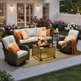 thumbnail image 1 of Ovios 5 Pieces Patio Furniture Set Outdoor Conversation All-Weather Rattan Sectional Sofa with Swivel Chairs & Solar Light Table, 1 of 12