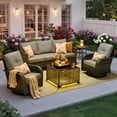 thumbnail image 1 of Ovios 5 Pieces Patio Furniture Set Outdoor Conversation All-Weather Rattan Sectional Sofa with Swivel Chairs & Solar Light Table, 1 of 12
