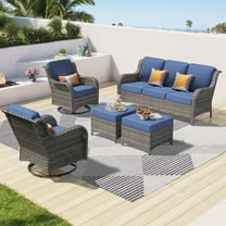 Ovios 5 Pieces Patio Furniture Set Rattan Wicker Outdoor Conversation All Weather Outdoor Sectional Sofa with Gliding Swivel Chairs for Backyard