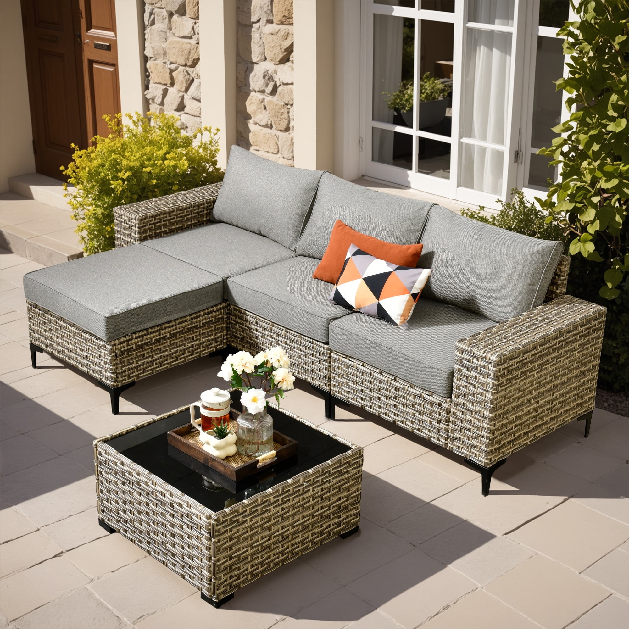 Ovios Pieces Wicker Patio Furniture Sets Outdoor Conversation