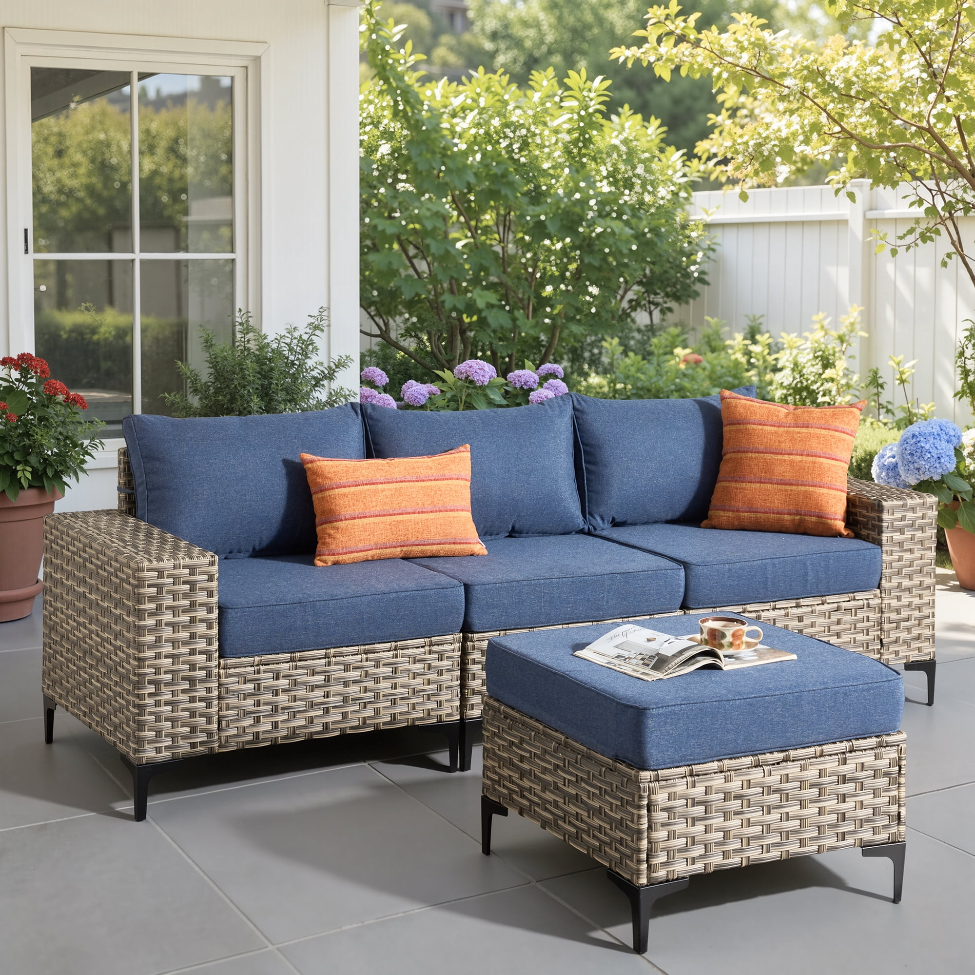 Ovios 4 Pieces Wicker Patio Furniture Sets Outdoor Conversation Sectional Sofa for Backyard Deck