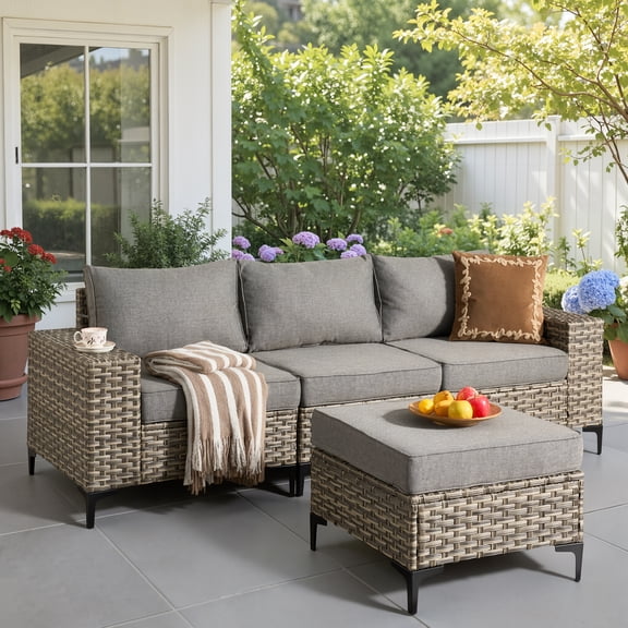 Ovios 4 Pieces Wicker Patio Furniture Sets Outdoor Conversation Sectional Sofa for Backyard Deck