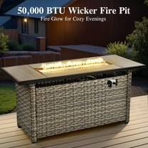 Ovios 54 Inch Wicker Rattan Propane Fire Pit Outdoor Fire Pit Table with Cover 50000 BTU Gas Fire Pits for Deck Garden