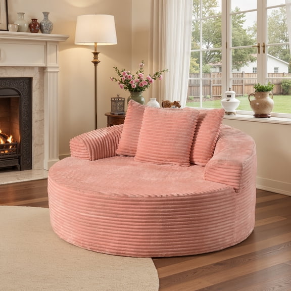 Ovios 58" Oversized Lounge Chair Round Cloud Deep Seat Accent Chair Plush Corduroy Boneless Sofa Chair for Living Room, Pink