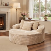 Ovios 58" Oversized Lounge Chair Round Cloud Deep Seat Accent Chair Plush Corduroy Boneless Sofa Chair for Living Room, Beige