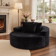Ovios 58 Oversized Lounge Chair Round Cloud Deep Seat Accent Chair Plush Corduroy Boneless Sofa Chair for Living Room, Black