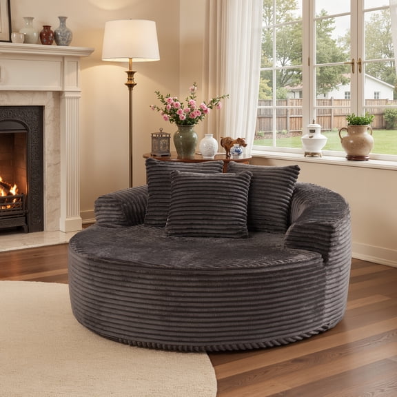 Ovios 58" Oversized Lounge Chair Round Cloud Deep Seat Accent Chair Plush Corduroy Boneless Sofa Chair for Living Room, Gray