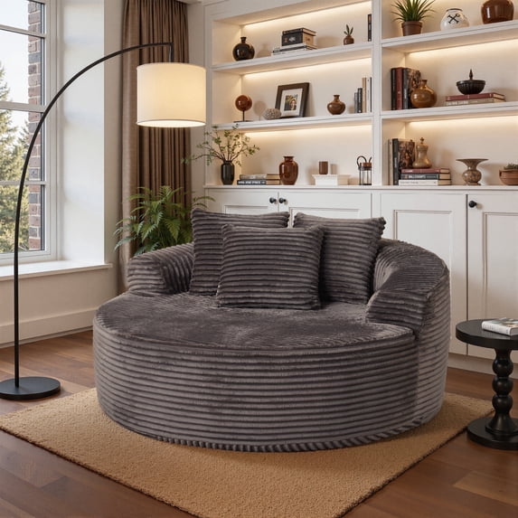 Ovios 58" Oversized Lounge Chair Round Cloud Deep Seat Accent Chair Plush Corduroy Boneless Sofa Chair for Living Room, Gray
