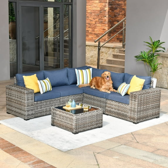 Ovios 6-Piece All-Weather Wicker Outdoor Sectional Sofa Set with Side Table