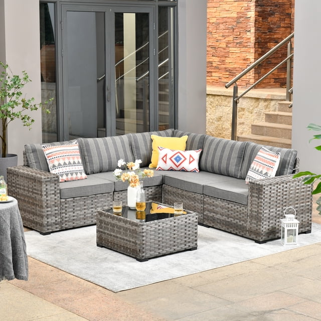 Ovios 6-Piece All-Weather Wicker Patio Set, Rattan Outdoor Furniture ...