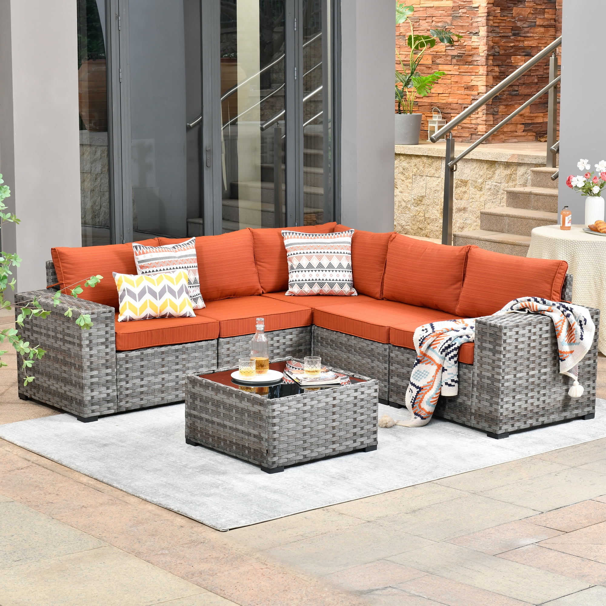 Ovios 6 Piece Outdoor Furniture All Weather Wicker Patio
