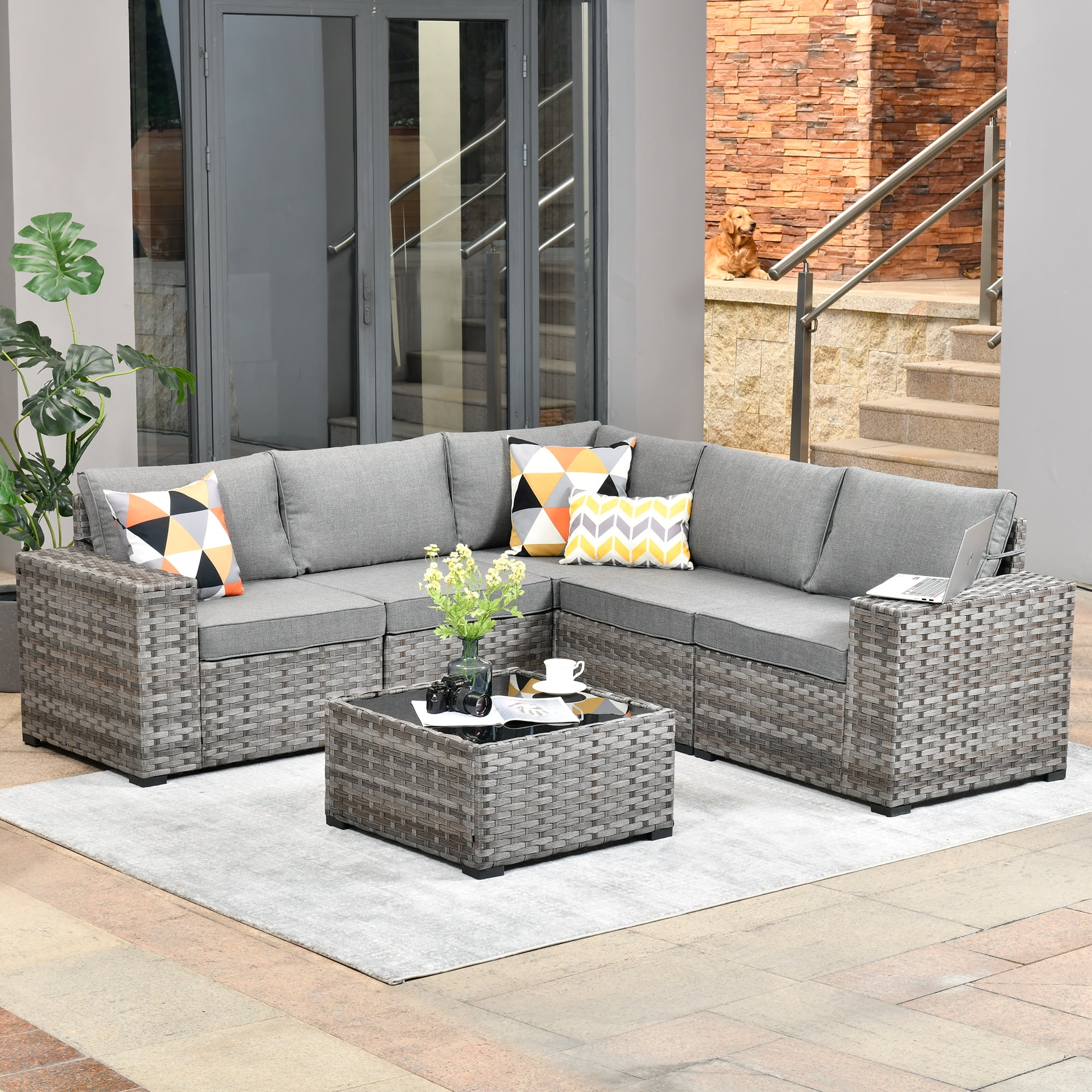 Ovios 6 Piece Outdoor Furniture All Weather Wicker Patio Conversation