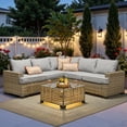 thumbnail image 1 of Ovios 6-Piece Outdoor Patio Furniture Set with Solar-Powered Lighted Coffee Table, All-Weather Wicker L-Shaped Sectional Sofa, Gray, 1 of 12