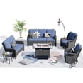 thumbnail image 1 of Ovios 6-Piece Wicker Outdoor Patio Dining Set with Pit Table and Swivel Chairs, Gray/Denim Blue, 1 of 5