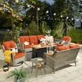 thumbnail image 1 of Ovios 6 Pieces High-Back Outdoor Patio Furniture with Fire Pit All Weather Wicker Conversation Couch with Rocking Swivel Chair for Backyard, 1 of 9