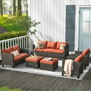 Ovios 6 Pieces Outdoor Patio Furniture All-Weather Sectional Sofa Loveseat for Lawn, Steel Frame