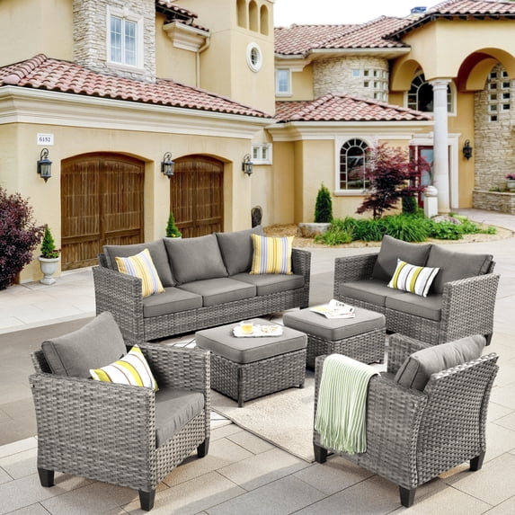 Ovios 6 Pieces Outdoor Patio Furniture All-Weather Sectional Sofa Loveseat for Lawn, Steel Frame