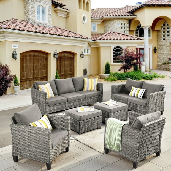 Ovios 6 Pieces Outdoor Patio Furniture All-Weather Sectional Sofa Loveseat for Lawn, Steel Frame