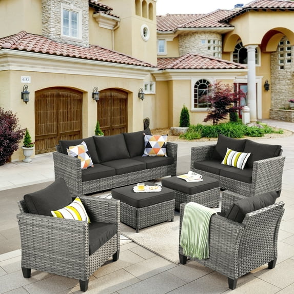 Ovios 6 Pieces Outdoor Patio Furniture All-Weather Sectional Sofa Loveseat for Lawn, Steel Frame