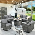 thumbnail image 1 of Ovios 6 Pieces Outdoor Patio Furniture Set with Gas Propane Fire Pit Table Wicker Outdoor Conversation Set with Swivel Rocking Chair for Backyard, Cushion Dark Gray, 1 of 12