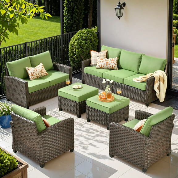 Ovios 6 Pieces Outdoor Patio Furniture Set Wicker Rattan Outside Conversation Sectional Sofa for Backyard
