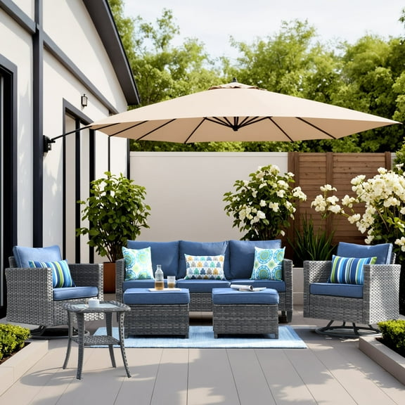 Ovios 6 Pieces Outdoor Patio Furniture with Swivel Chairs All-Weather Rattan Wicker Table and Chairs Set Outdoor Sectional Conversation Set for Backyard