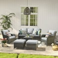 thumbnail image 1 of Ovios 6 Pieces Outdoor Patio Furniture Wicker Conversation Set Sectional Couch with Cushions & Glass Table, 1 of 8