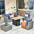 thumbnail image 1 of Ovios 6 Pieces Patio Fire Pit Set All Weather Wicker Outdoor Conversation Set with Coffee Table,Denim Blue, 1 of 7