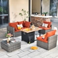 thumbnail image 1 of Ovios 6 Pieces Patio Fire Pit Set All Weather Wicker Outdoor Conversation Set with Coffee Table,Orange Red, 1 of 7