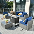 thumbnail image 1 of Ovios 6 Pieces Patio Fire Pit Set Outdoor Wicker Sectional Sofa Conversation Set with Coffee Table,Navy Blue, 1 of 7