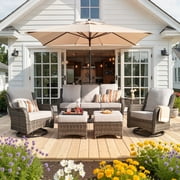 Ovios 6-Piece Patio Furniture Set All-Weather Wicker Outdoor Conversation Set with Sofa Swivel Chairs and Ottomans, Gray