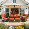 thumbnail image 1 of Ovios 6-Piece Patio Furniture Set All-Weather Wicker Outdoor Conversation Set with Sofa Swivel Chairs and Ottomans, Orange Red, 1 of 10