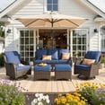 thumbnail image 1 of Ovios 6-Piece Patio Furniture Set All-Weather Wicker Outdoor Conversation Set with Sofa Swivel Chairs and Ottomans, Navy Blue, 1 of 10