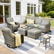 Ovios 6 Pieces Outdoor Patio Furniture Set All-Weather Wicker Rattan Sectional Sofa with Swivel Chairs Ottomans Side Table