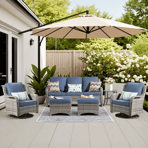 Ovios 6 Pieces Patio Furniture Set with Swivel Chairs High-Back All-Weather Rattan Wicker Conversation Set Outdoor Sectional Sofa and Chairs for Backyard