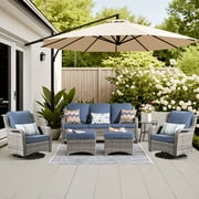 Ovios 6 Pieces Patio Furniture Set with Swivel Chairs High-Back All-Weather Rattan Wicker Conversation Set Outdoor Sectional Sofa and Chairs for Backyard