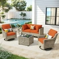 thumbnail image 1 of Ovios 6 Pieces Patio Furniture Set with Swivel Rocking Chair All-Weather Wicker Outdoor Conversation Sectional Set with Solar Lamps Coffee Table, 1 of 12