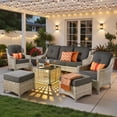 thumbnail image 1 of Ovios 6 Pieces Outdoor Furniture Set High Back All-Weather Wicker Patio Conversation Set with Ottomans & Solar Light Coffee Table, Black, 1 of 11