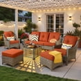 thumbnail image 1 of Ovios 6 Pieces Outdoor Furniture Set High Back All-Weather Wicker Patio Conversation Set with Ottomans & Solar Light Coffee Table, Orange Red(Textured), 1 of 11