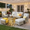 thumbnail image 1 of Ovios 6 Pieces Outdoor Furniture Set High Back All-Weather Wicker Patio Conversation Set with Ottomans & Solar Light Coffee Table, Gray, 1 of 11