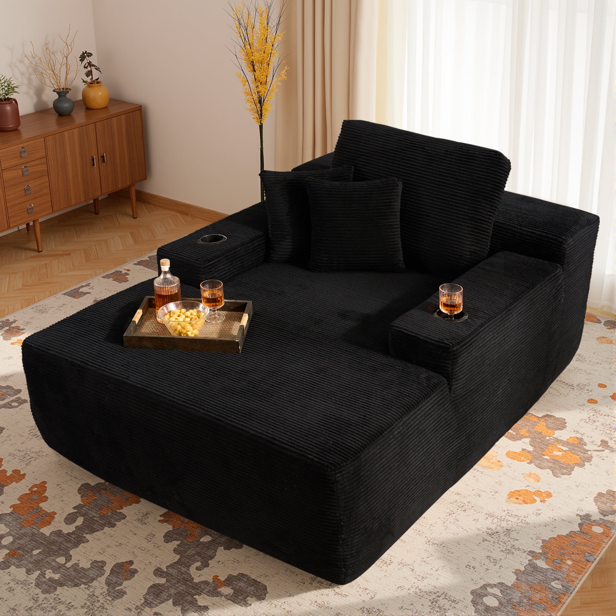 Ovios 67'' Oversized Chair Chaise Lounge with Cup Holders Indoor Cloud ...