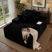 Ovios 67'' Oversized Chaise Lounge Chair Indoor Cloud Plush Corduroy Floor Sofa Bed Deep Seat No Assembly Couch for Living Room, Black